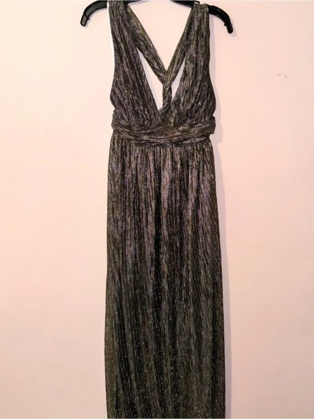 Lulu's Looking Radiant Black Gold Metallic Cocktail Maxi Dress Size S NWT!